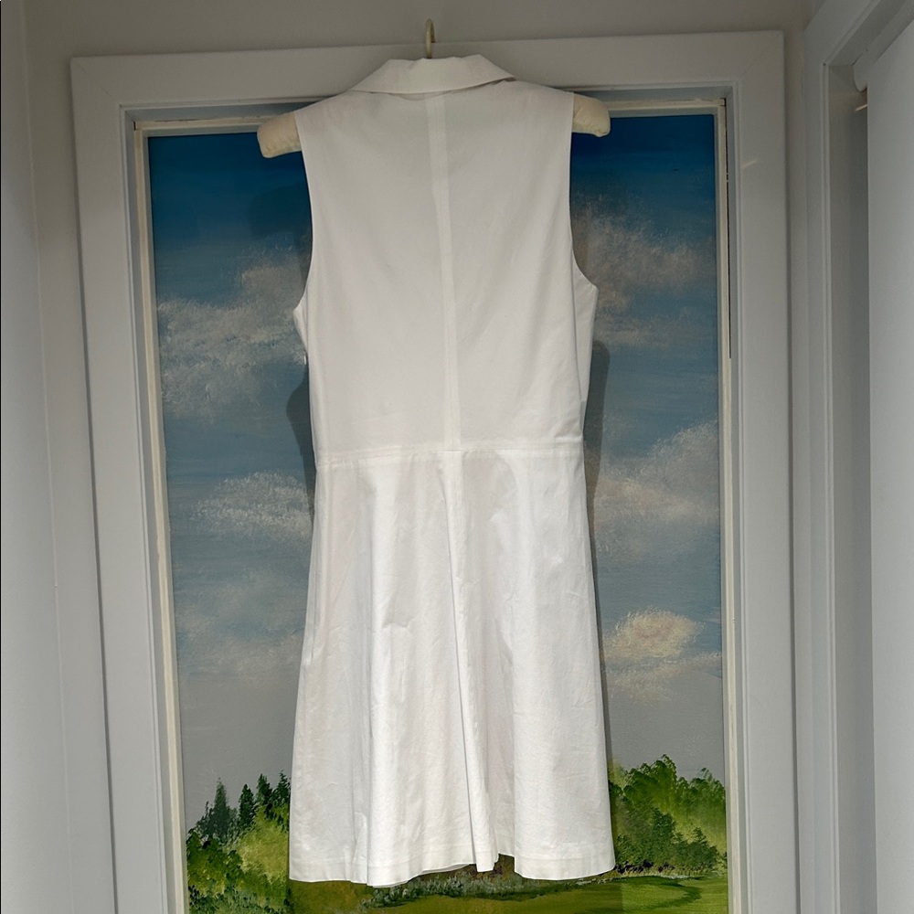 🆕THEORY Poplin White Sleeveless Collared Flare Shirt Dress. Size 6 - Picture 4 of 10